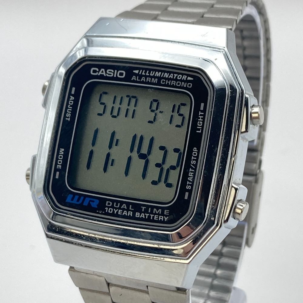 Casio Mens Digital Watch 34mm Silver Tone Dual Time Alarm Chrono 3234 A178W Date